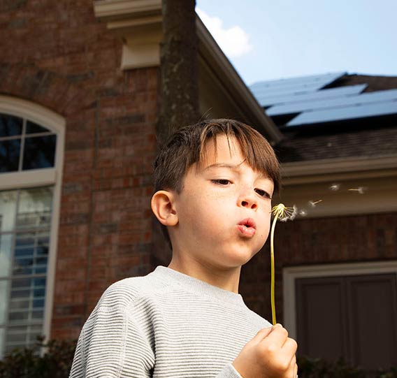 a child blowing a dandelion